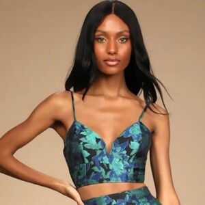 Lulus Floral Blue and Green Crop Top Bustier